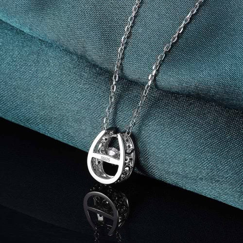 JURE Fashionable S925 Sterling Silver Pendant Rotatable Zirconia Sparkle Pendant Necklace 18 Inch