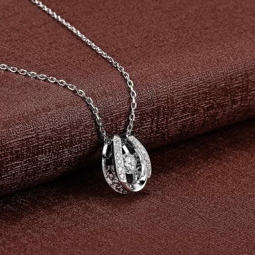 JURE Fashionable S925 Sterling Silver Pendant Rotatable Zirconia Sparkle Pendant Necklace 18 Inch