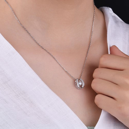 JURE Fashionable S925 Sterling Silver Pendant Rotatable Zirconia Sparkle Pendant Necklace 18 Inch