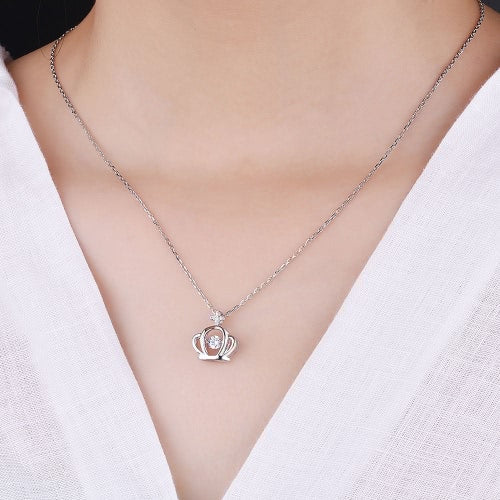 JURE Fashionable S925 Sterling Silver Pendant Rotatable Zirconia Sparkle Pendant Necklace Crown-shaped 18 Inch