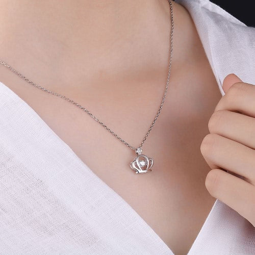 JURE Fashionable S925 Sterling Silver Pendant Rotatable Zirconia Sparkle Pendant Necklace Crown-shaped 18 Inch