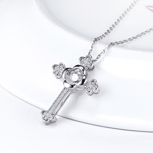 JURE Fashionable S925 Sterling Silver Pendant Rotatable Zirconia Sparkle Pendant Necklace Cross-shaped 18 Inch