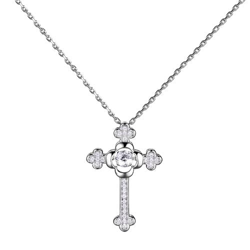 JURE Fashionable S925 Sterling Silver Pendant Rotatable Zirconia Sparkle Pendant Necklace Cross-shaped 18 Inch