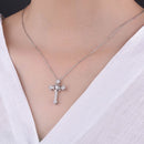 JURE Fashionable S925 Sterling Silver Pendant Rotatable Zirconia Sparkle Pendant Necklace Cross-shaped 18 Inch