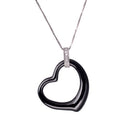 Fashion 925 Sterling Silver Zircon Rhinestone Crystal Ceramic Heart Shape Pendant Women's Necklace