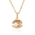 Woman Girl Fashion Gold Plated Rhinestone Crystal Shell Pendant Necklace Clavicle Chain Jewelry for Party Wedding Gift