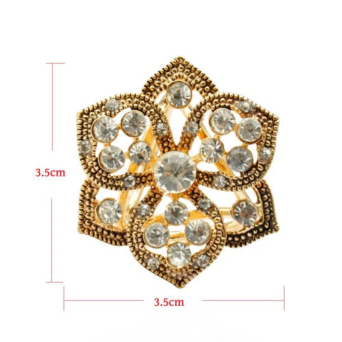 Fashion Zinc Metallic Rhinestone Crystal Scarf Shawl Buckle Brooch Pin Clip Ring for Women Gift