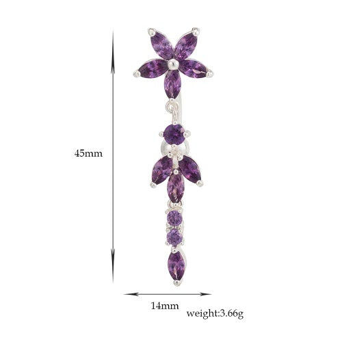 Hot Fashion Sexy Copper Flower Zircon Crystal Rhinestone Navel Belly Button Rings Nail Piercing Body Jewelry for Women Gift