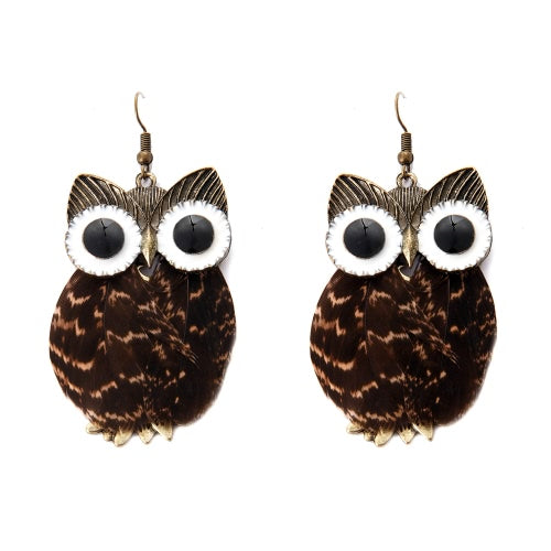 Fashion Hot New High Quality Vintage Earring with Animal Feather Pendant Ear Drop Owl Dangle Jewelry for Women Gift