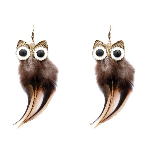 Fashion Hot New High Quality Vintage Earring with Animal Feather Pendant Ear Drop Owl Dangle Jewelry for Women Gift