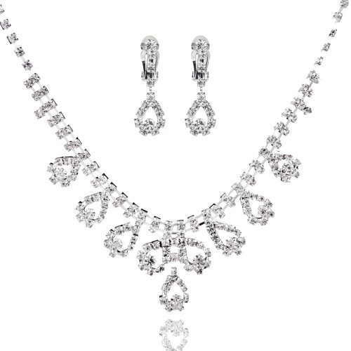 Dazzling Zinc Alloy Rhinestone Crystal Pendant Women's Necklace and Earrings Jewelry Set for Wedding Party