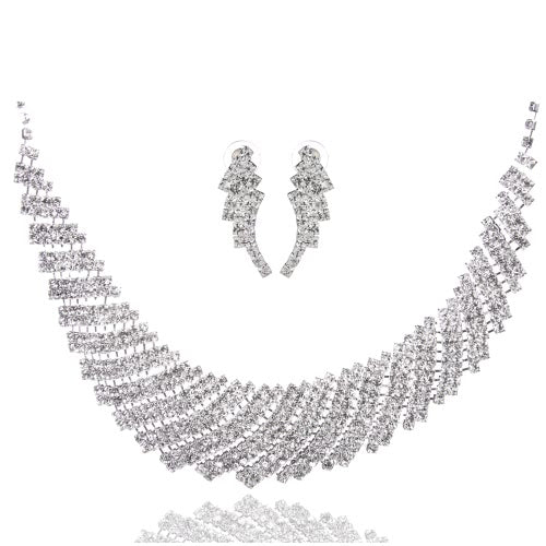 Dazzling Zinc Alloy Rhinestone Crystal Pendant Women's Necklace and Earrings Jewelry Set for Wedding Party