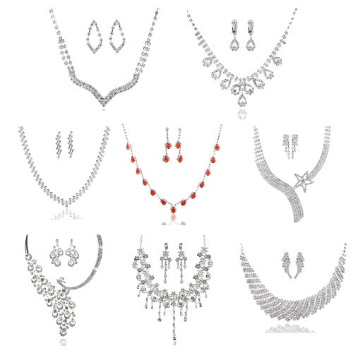 Dazzling Zinc Alloy Rhinestone Crystal Pendant Women's Necklace and Earrings Jewelry Set for Wedding Party