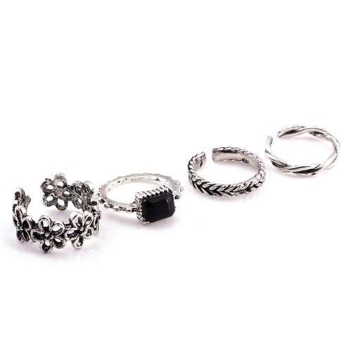 4 Pcs Fashion New Hot Vintage Retro Anti-silver Plated Knuckle Finger Ring Set Jewelry Accessories for Women Girls Party Band