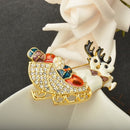 New Fashion Shining Rhinestone Crystal Double Deers Animal Brooch Collar Clip Pin Clothes Accessory Jewelry Scarf Buckle for Holiday Party Gift Christmas