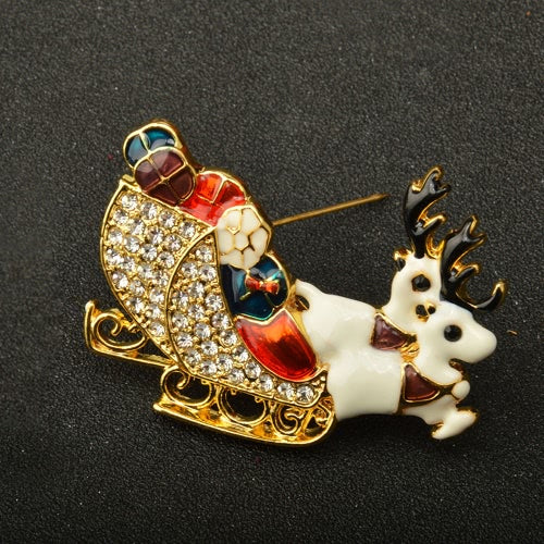 New Fashion Shining Rhinestone Crystal Double Deers Animal Brooch Collar Clip Pin Clothes Accessory Jewelry Scarf Buckle for Holiday Party Gift Christmas