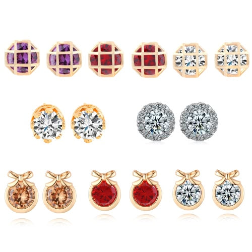 Fashion Charm Zircon Crystal Rhinestone Gold Plated Metal Copper Ear Stud Earring Jewelry for Women