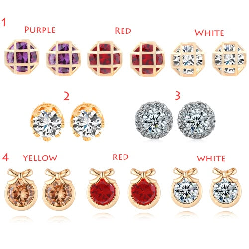 Fashion Charm Zircon Crystal Rhinestone Gold Plated Metal Copper Ear Stud Earring Jewelry for Women