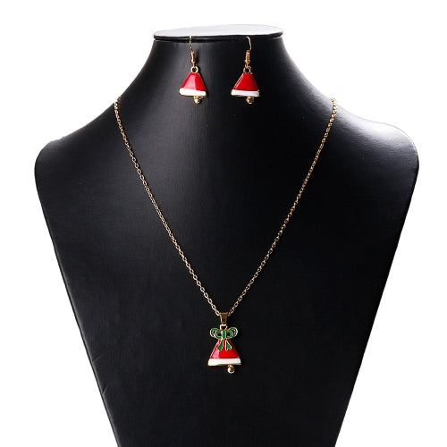 Fashion Charming Christmas Metal Zinc Alloy Necklace Earrings Enamel Jewelry Set for Woman Girls Party Holiday