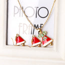 Fashion Charming Christmas Metal Zinc Alloy Necklace Earrings Enamel Jewelry Set for Woman Girls Party Holiday