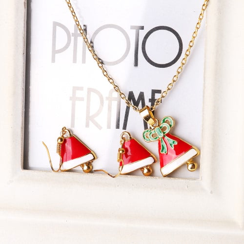 Fashion Charming Christmas Metal Zinc Alloy Necklace Earrings Enamel Jewelry Set for Woman Girls Party Holiday