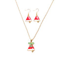 Fashion Charming Christmas Metal Zinc Alloy Necklace Earrings Enamel Jewelry Set for Woman Girls Party Holiday