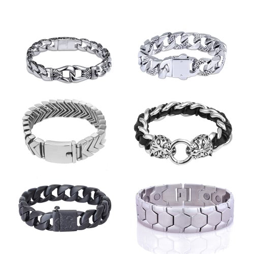 New Fashion Charm Man's Male Stainless Steel Cuff Bangle Bracelet Chain Wristband Jewelry for Band Party