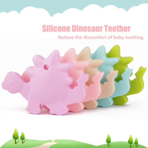 100% Food Grade Silicone Baby Hand Held Dinosaur Animal Teether Teething Pendant for Necklace Chew Toddler Nursing Jewelry Toy Mom to Wear BPA Free