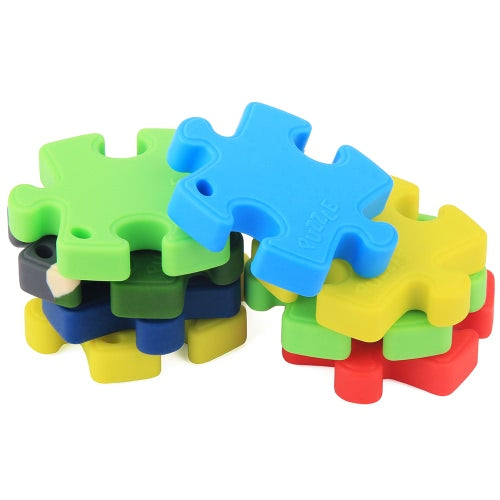 100% Food Grade Silicone Hand Held Irregular Jigsaw Puzzle Autism Awareness Teether Teething Pendant for Necklace Chew Baby Toddler Nursing Jewelry Toy Mom to Wear BPA Free DIY