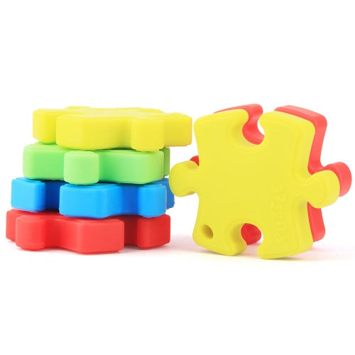 100% Food Grade Silicone Hand Held Irregular Jigsaw Puzzle Autism Awareness Teether Teething Pendant for Necklace Chew Baby Toddler Nursing Jewelry Toy Mom to Wear BPA Free DIY