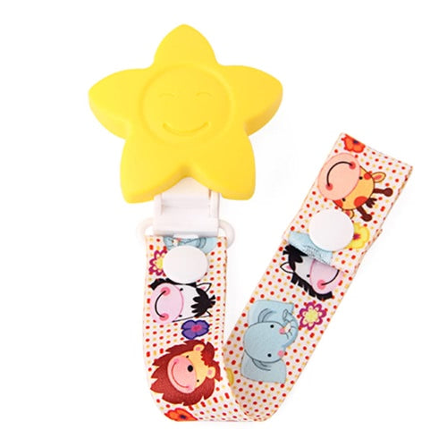 BPA Free Flower-shaped Silicone Pacifier Clips Holder Teether Chain Soother Ribbon Teething Necklace Animal Cartoon Pattern Design Baby Toys Shower Gift