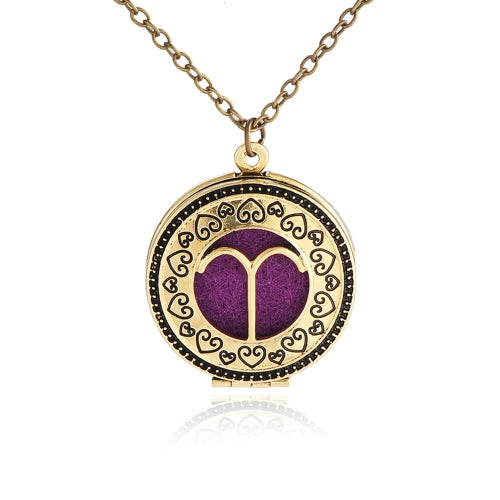 Perfume Essential Oil Diffuser Zodiac Sign Round Pendant Necklace