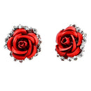 Fashion Alloy Crystal Rhinestone Ear Stud Earrings for Women Girl Rose Flower Red Blue Optional Gift Party Wedding Jewelry Accessories Charming Luxury