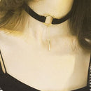 Fashion Accessories Silver Plated Metal Pendant Leather Round Choker Necklace for Couple Lovers