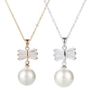 Simple New Fashion Drop Design Pendant Necklace Women Pearl Butterfly Pattern Zircon Collar Clavicle Chain