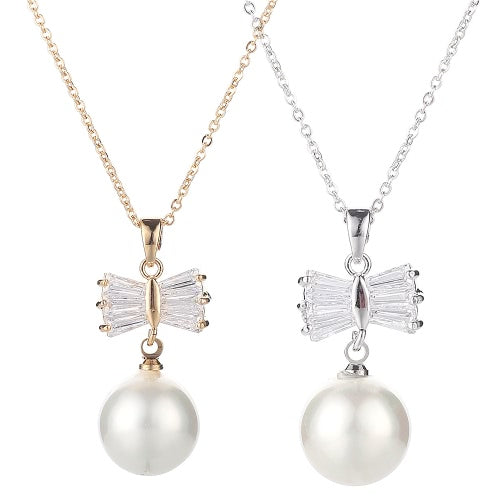 Simple New Fashion Drop Design Pendant Necklace Women Pearl Butterfly Pattern Zircon Collar Clavicle Chain