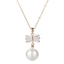 Simple New Fashion Drop Design Pendant Necklace Women Pearl Butterfly Pattern Zircon Collar Clavicle Chain