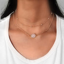 Elegant Multilayer Chain Natural Crystal Pendant Choker Gold Alloy Casual Short Clavicle Necklaces Women Unique Jewelry