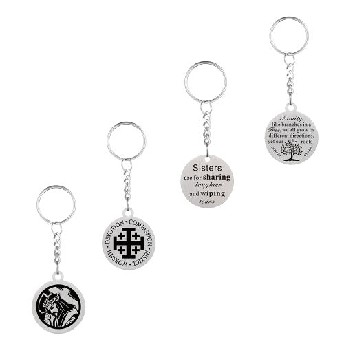 Euramerican Retro Small Round Stainless Steel Pendant Necklace Key Chain Key Ring for Women Jewelry