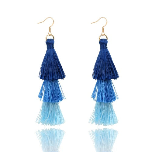 Fashion Retro Bohemia Three-layer Color Long Fringe Dangle Hook Earrings for Women Jewelry