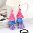 Fashion Retro Bohemia Three-layer Color Long Fringe Dangle Hook Earrings for Women Jewelry