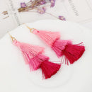 Fashion Retro Bohemia Three-layer Color Long Fringe Dangle Hook Earrings for Women Jewelry