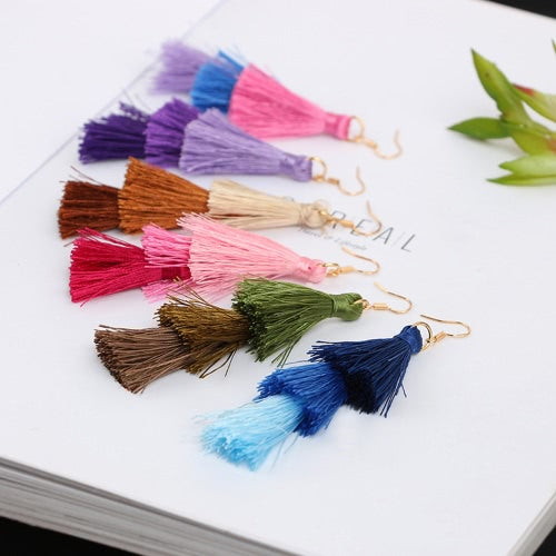 Fashion Retro Bohemia Three-layer Color Long Fringe Dangle Hook Earrings for Women Jewelry