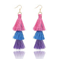 Fashion Retro Bohemia Three-layer Color Long Fringe Dangle Hook Earrings for Women Jewelry