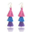 Fashion Retro Bohemia Three-layer Color Long Fringe Dangle Hook Earrings for Women Jewelry