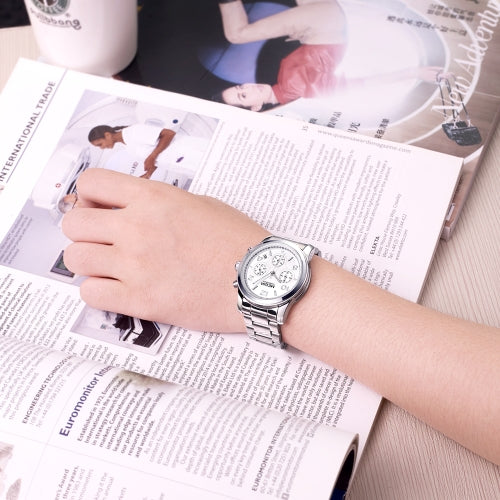 MEGIR Fashion Luxury Stainless Steel Women Watches 3ATM Water-resistant Quartz Luminous Woman Wristwatch Chronograph Calendar