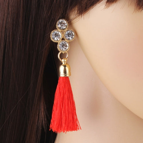 Women Fashion Rhinestones Wool Rope Tassels Earring Gorgeous Jewelry Retro Drop Earring