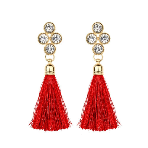 Women Fashion Rhinestones Wool Rope Tassels Earring Gorgeous Jewelry Retro Drop Earring