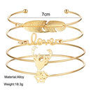 Fashion 4Pcs Bracelet Set Letter Love Cute Antler Feather Shape Alloy Bracelets Opening Design Women Personality Jewelry