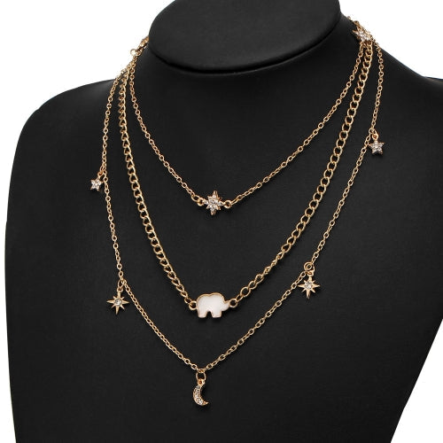 Fashion Multi-layer Necklace Moon Star Elephant Pendant Necklace Clavicle Chain Women Jewelry